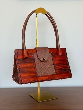 Vintage Ricardo Wood Leather Shoulder Bag